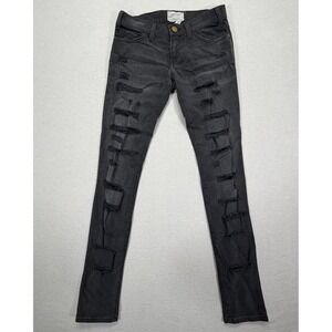 Current/Elliott Womens Jeans The Skinny Black Shredded Distressed 24